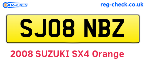 SJ08NBZ are the vehicle registration plates.