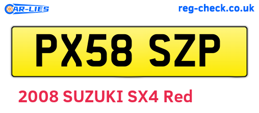PX58SZP are the vehicle registration plates.