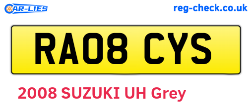 RA08CYS are the vehicle registration plates.