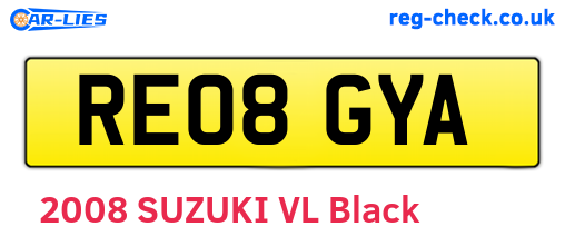 RE08GYA are the vehicle registration plates.