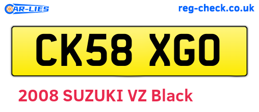 CK58XGO are the vehicle registration plates.
