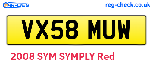 VX58MUW are the vehicle registration plates.