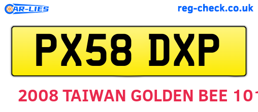 PX58DXP are the vehicle registration plates.