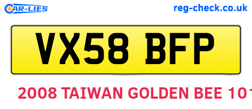 VX58BFP are the vehicle registration plates.