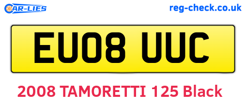 EU08UUC are the vehicle registration plates.