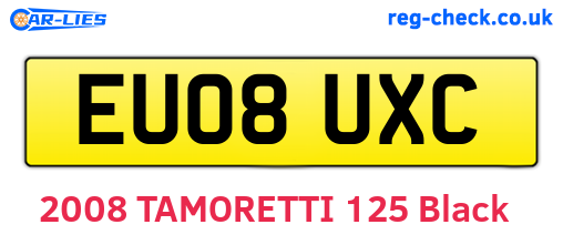 EU08UXC are the vehicle registration plates.
