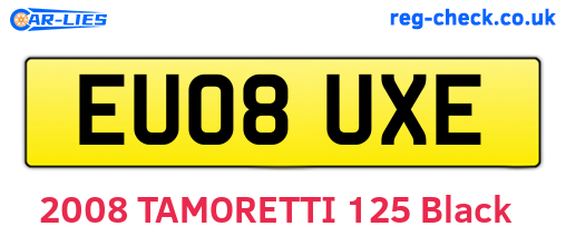 EU08UXE are the vehicle registration plates.