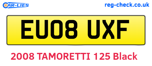 EU08UXF are the vehicle registration plates.