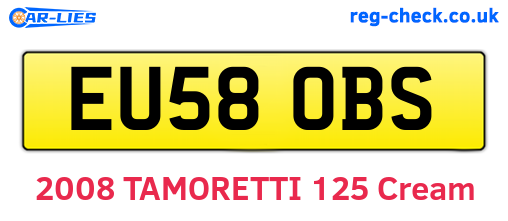 EU58OBS are the vehicle registration plates.