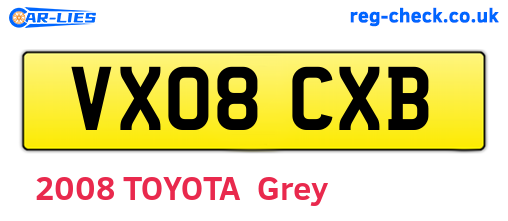 VX08CXB are the vehicle registration plates.