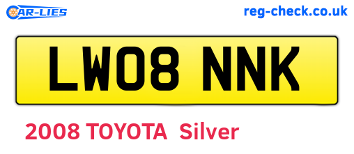 LW08NNK are the vehicle registration plates.
