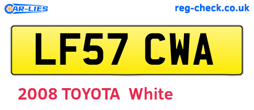 LF57CWA are the vehicle registration plates.