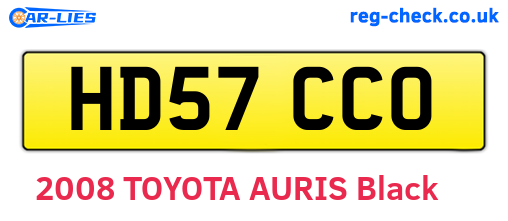 HD57CCO are the vehicle registration plates.
