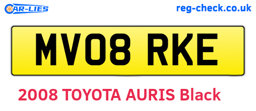 MV08RKE are the vehicle registration plates.