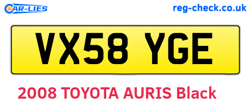 VX58YGE are the vehicle registration plates.