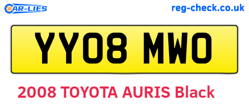YY08MWO are the vehicle registration plates.