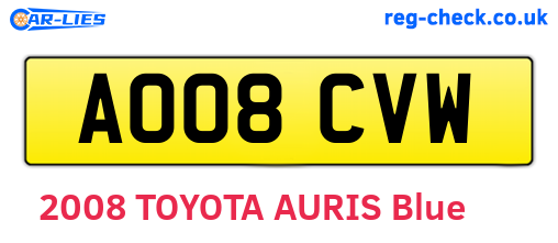 AO08CVW are the vehicle registration plates.