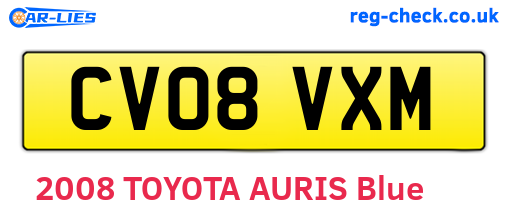 CV08VXM are the vehicle registration plates.