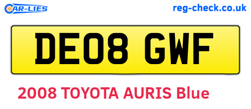 DE08GWF are the vehicle registration plates.