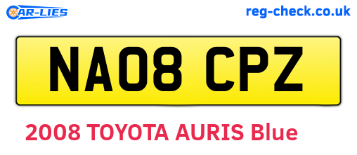 NA08CPZ are the vehicle registration plates.
