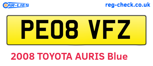 PE08VFZ are the vehicle registration plates.