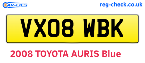 VX08WBK are the vehicle registration plates.