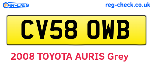 CV58OWB are the vehicle registration plates.