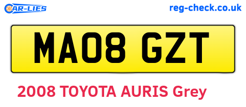 MA08GZT are the vehicle registration plates.