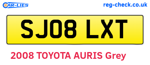 SJ08LXT are the vehicle registration plates.