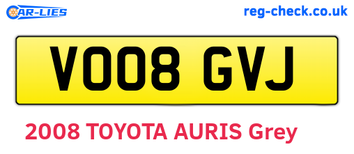 VO08GVJ are the vehicle registration plates.