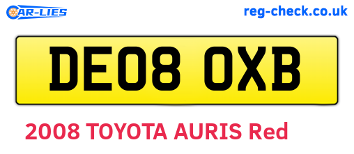 DE08OXB are the vehicle registration plates.