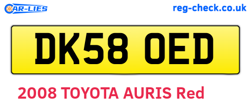 DK58OED are the vehicle registration plates.