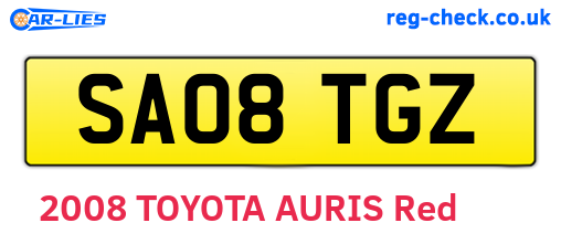 SA08TGZ are the vehicle registration plates.
