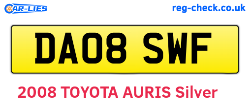 DA08SWF are the vehicle registration plates.