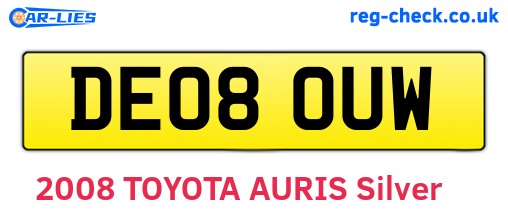 DE08OUW are the vehicle registration plates.