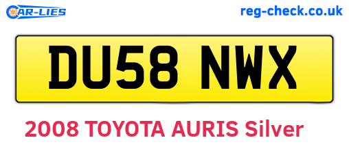 DU58NWX are the vehicle registration plates.