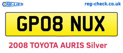 GP08NUX are the vehicle registration plates.