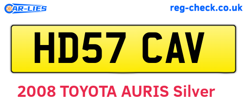 HD57CAV are the vehicle registration plates.