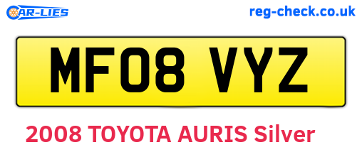 MF08VYZ are the vehicle registration plates.