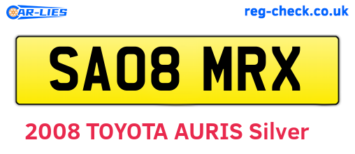 SA08MRX are the vehicle registration plates.