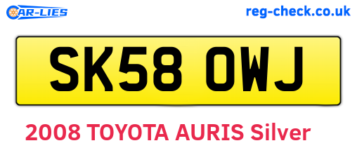 SK58OWJ are the vehicle registration plates.