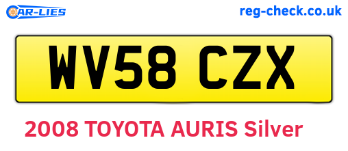 WV58CZX are the vehicle registration plates.