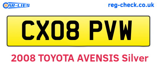 CX08PVW are the vehicle registration plates.