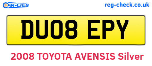 DU08EPY are the vehicle registration plates.