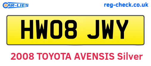 HW08JWY are the vehicle registration plates.