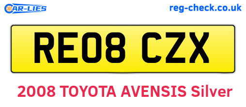 RE08CZX are the vehicle registration plates.