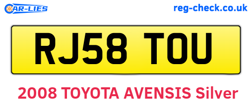 RJ58TOU are the vehicle registration plates.