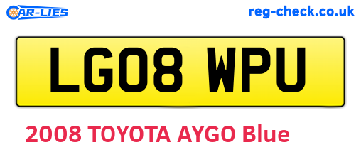 LG08WPU are the vehicle registration plates.