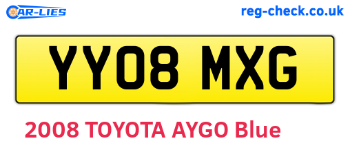 YY08MXG are the vehicle registration plates.