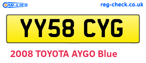 YY58CYG are the vehicle registration plates.